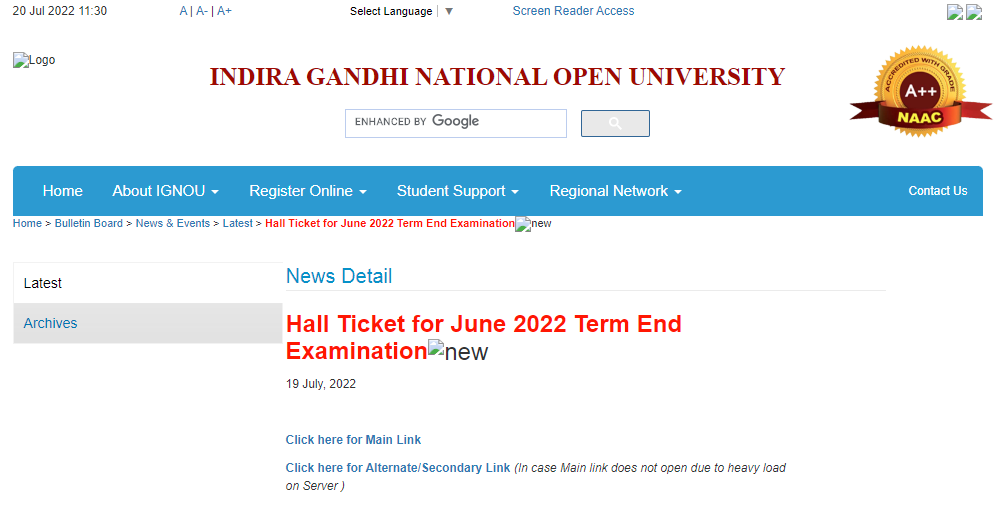 IGNOU admit card 2022 for June TEE issued; check how to download hall ticket