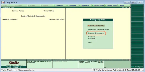 Create company in tally