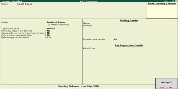 Creating ledger in tally